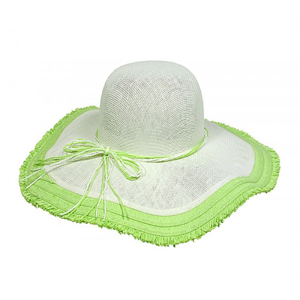 Straw Big Rim Hats - Paper Straw w/ Fringe Trim - Lime Green - HT-ST299LM